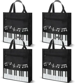Cunno 4 Pcs Small Piano Music Bag Piano Keys Handbag Reusable Shopping Tote Bag Book Shoulder Tote for Music Teacher Student Gifts
