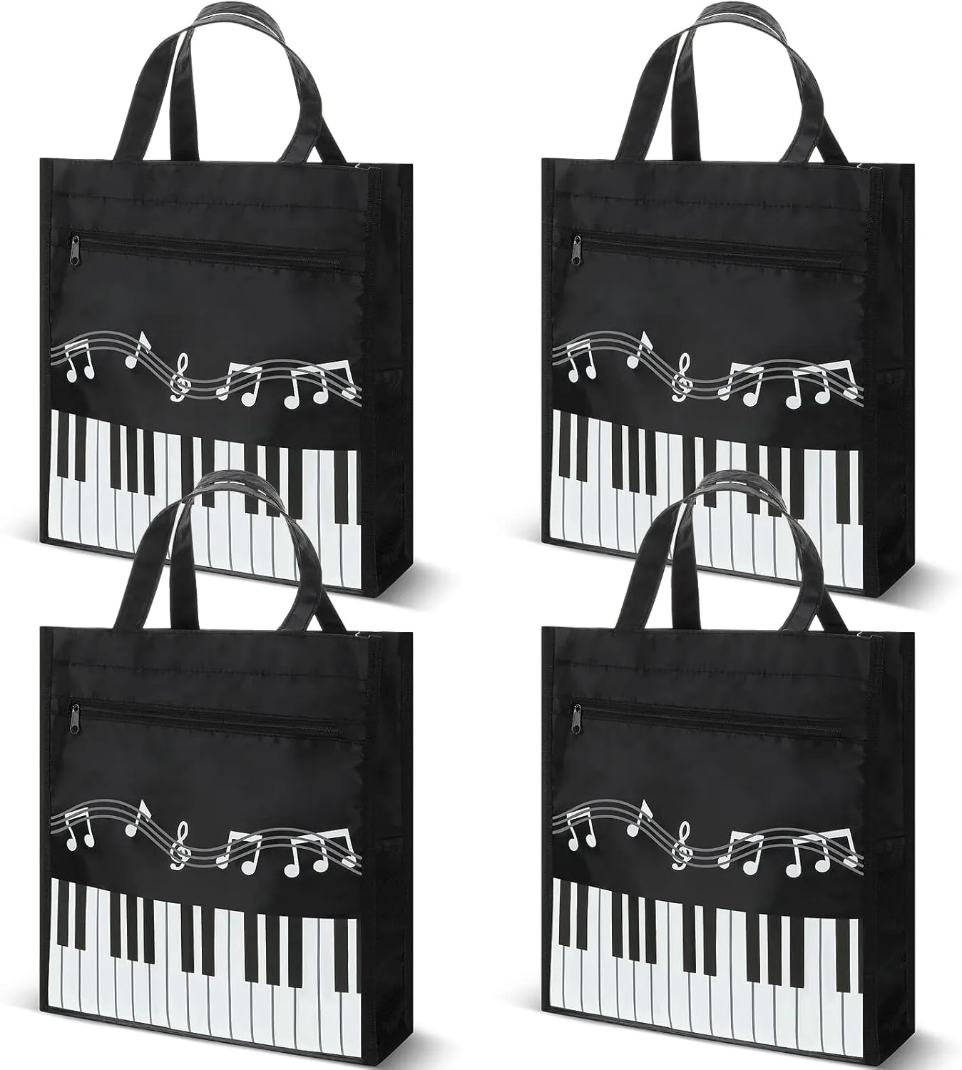 Cunno 4 Pcs Small Piano Music Bag Piano Keys Handbag Reusable Shopping Tote Bag Book Shoulder Tote for Music Teacher Student Gifts