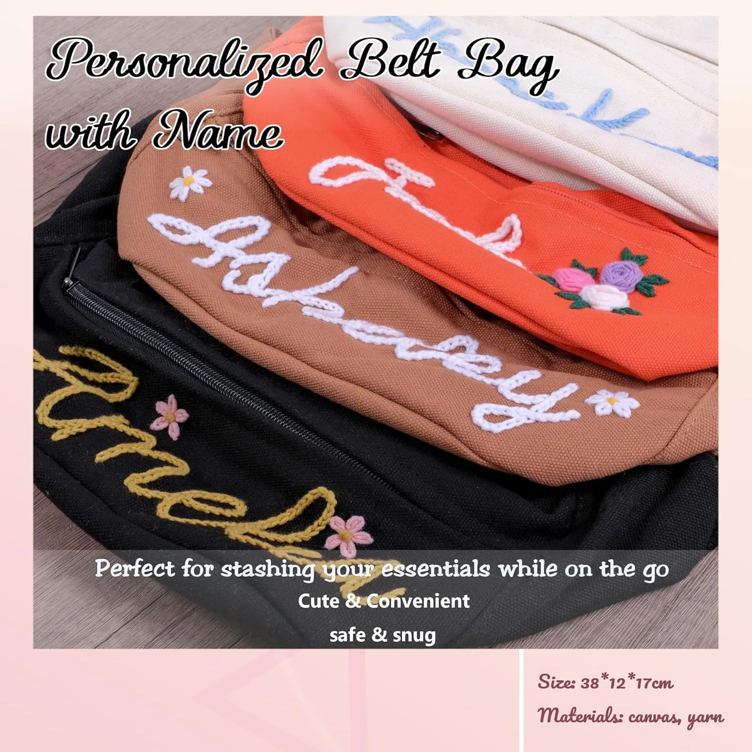 Custom Embroidered Fanny Pack – Personalized Belt Bag & Crossbody for Women – Perfect Travel Companion & Bridesmaid Gift（White）