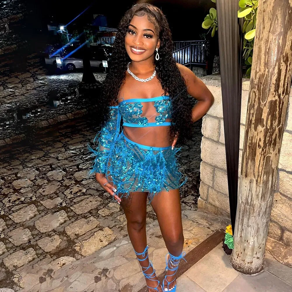 Custom Made Sexy Short Prom Dress for Birthday Party Sparkly Sequin Feather Single Sleeve Women Mini Cocktail Gowns