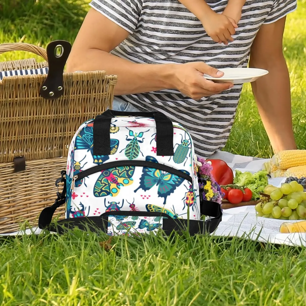 Cute Insect Specimens Insulated Lunch Bag for Women Men, Reusable Lunch Box Container with Adjustable Shoulder Strap Large Leakproof Thermal Lunch Cooler Bag for Adult Work Picnic Office