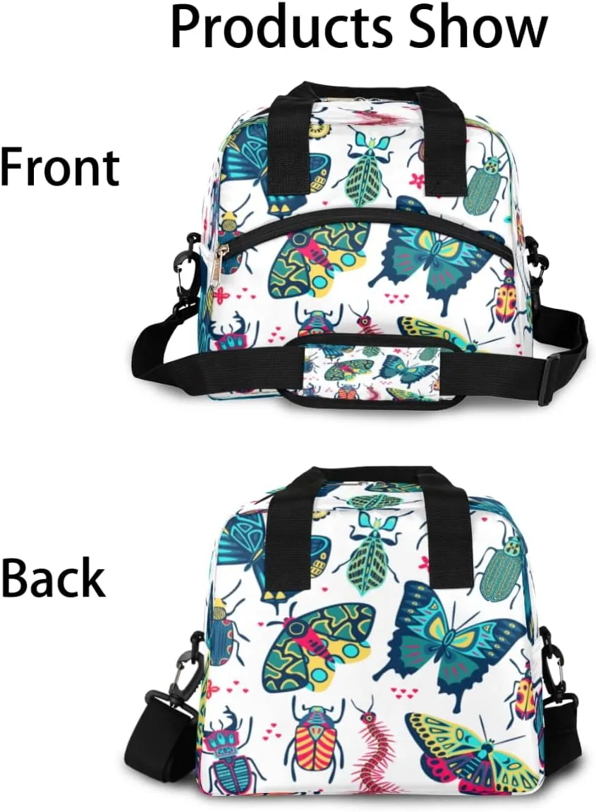 Cute Insect Specimens Insulated Lunch Bag for Women Men, Reusable Lunch Box Container with Adjustable Shoulder Strap Large Leakproof Thermal Lunch Cooler Bag for Adult Work Picnic Office