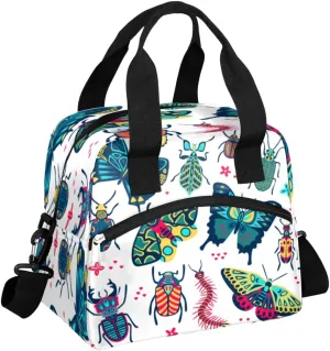 Cute Insect Specimens Insulated Lunch Bag for Women Men, Reusable Lunch Box Container with Adjustable Shoulder Strap Large Leakproof Thermal Lunch Cooler Bag for Adult Work Picnic Office