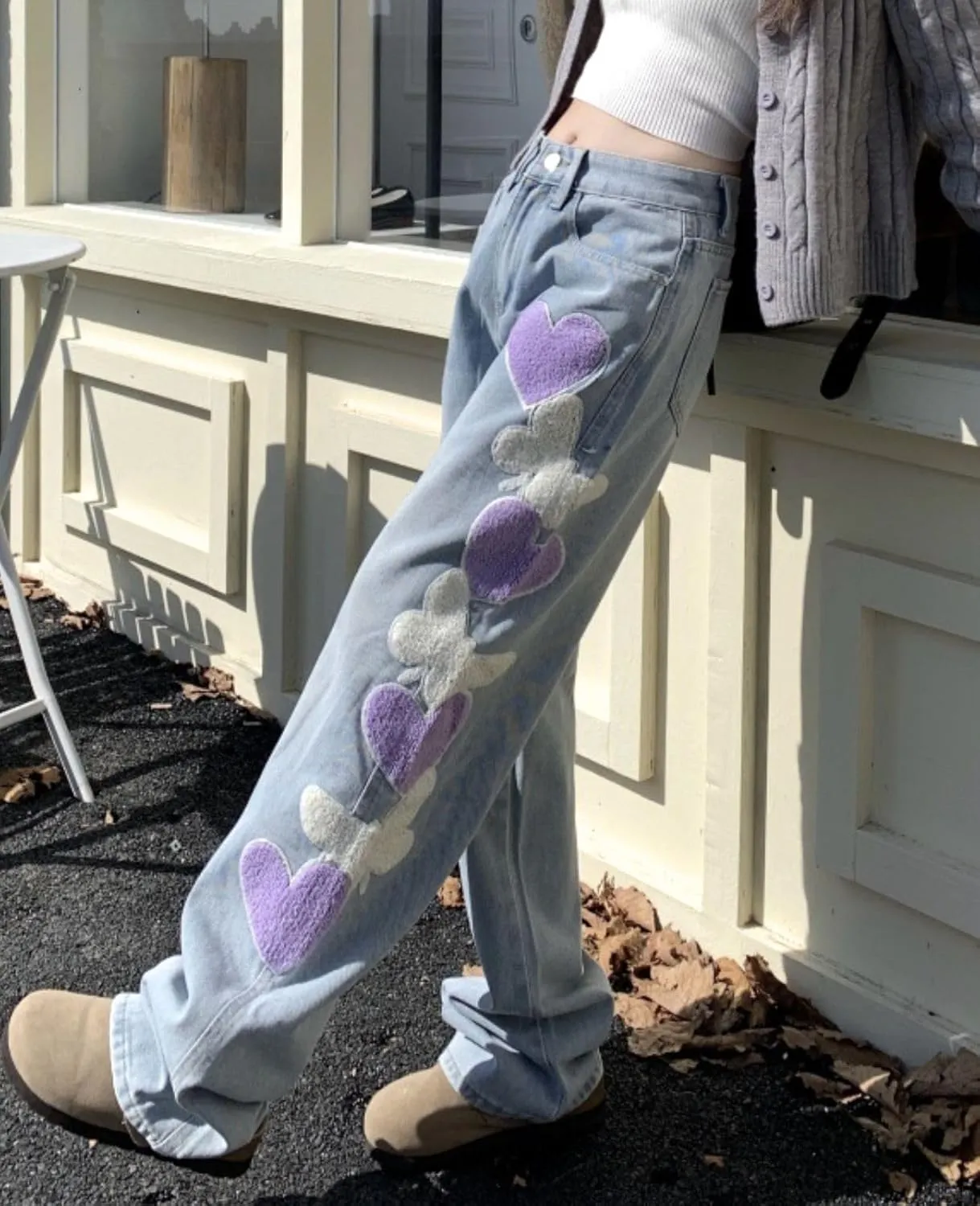 Cute Jeans for Women Girls Star Patchwork Pants Y2K High Waisted Straight Leg Baggy Jean Casual Preppy Clothes
