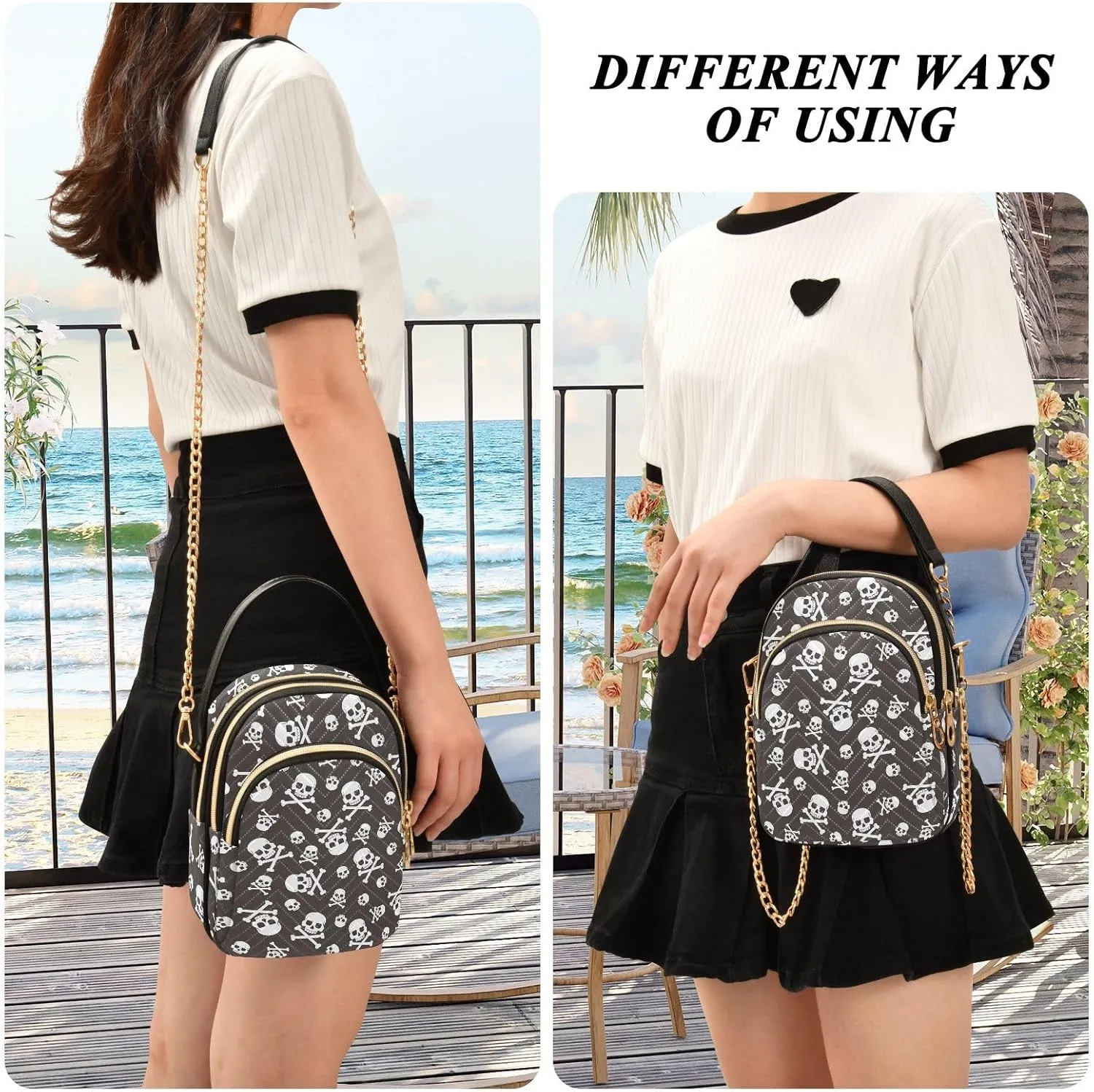 Cute Penguin Ski Pattern Women Crossbody Bags Multi Pockets Hand Bag for Womens, Travel Sling Bag
