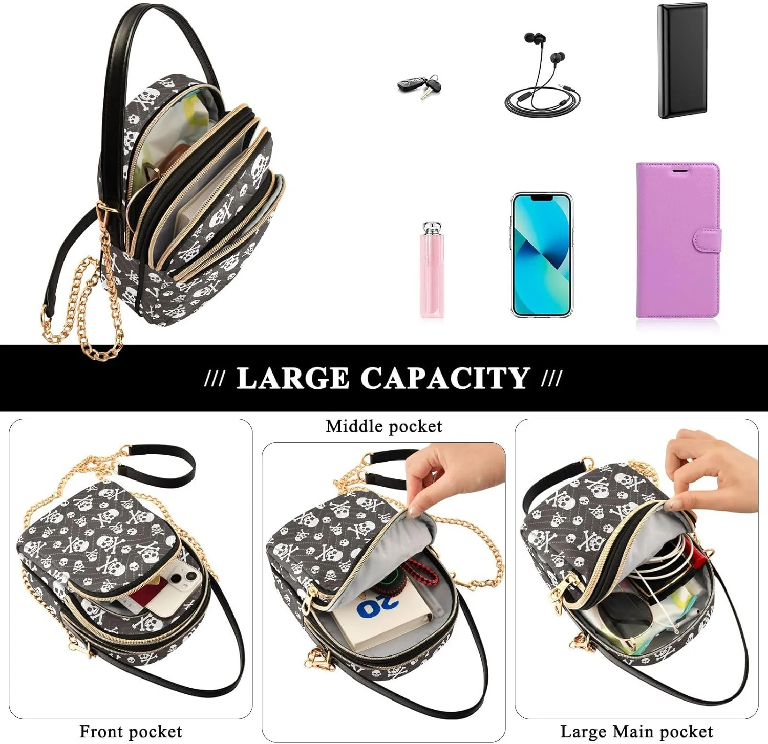 Cute Penguin Ski Pattern Women Crossbody Bags Multi Pockets Hand Bag for Womens, Travel Sling Bag