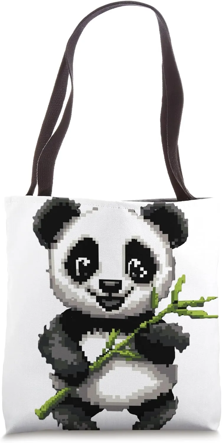 Cute Retro-Style Panda Holding Bamboo for Kids Tote Bag