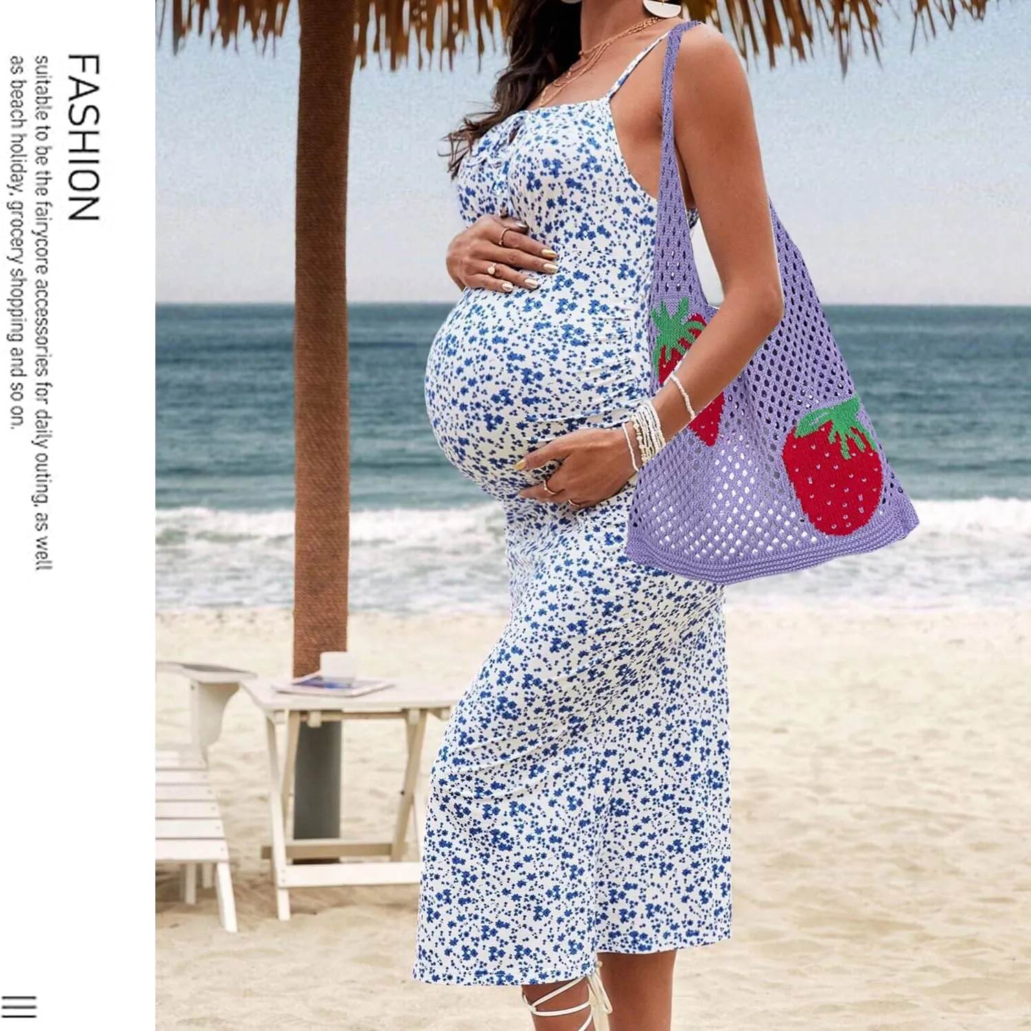 Cute Strawberry Pattern Tote Bag Crochet Tote Bag Shoulder Bag Handbags Knitting Bag Aesthetic Handmade Weaving