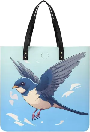 Cute Swallow Womens PU Leather Tote Bag Large Capacity Shoulder Purse Versatile Handbags