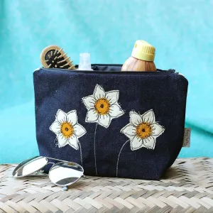 Daffodils Embroidered Make Up Bag - Poppy Treffry