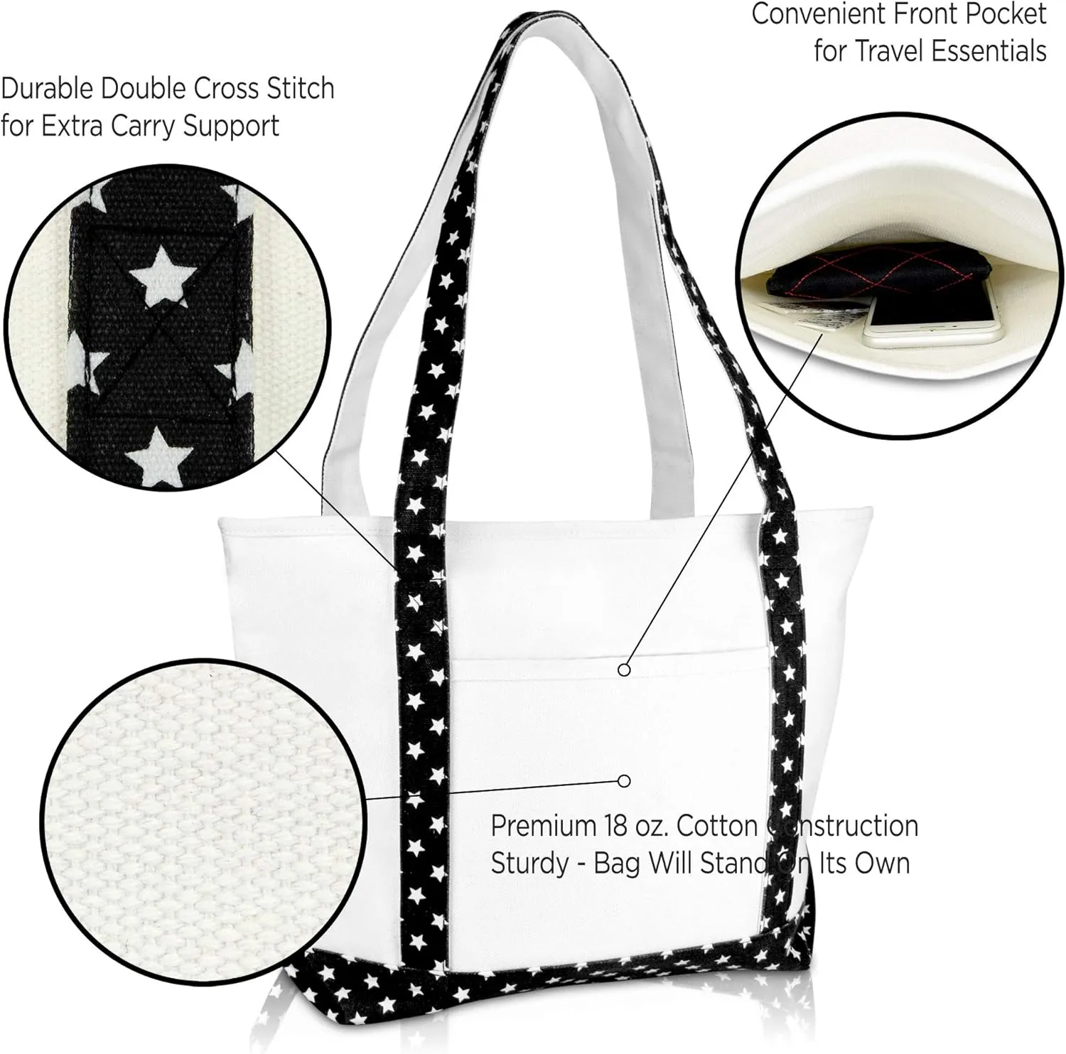 DALIX 20" K-Initial Tote Bag Monogrammed Cotton Canvas in Black Star