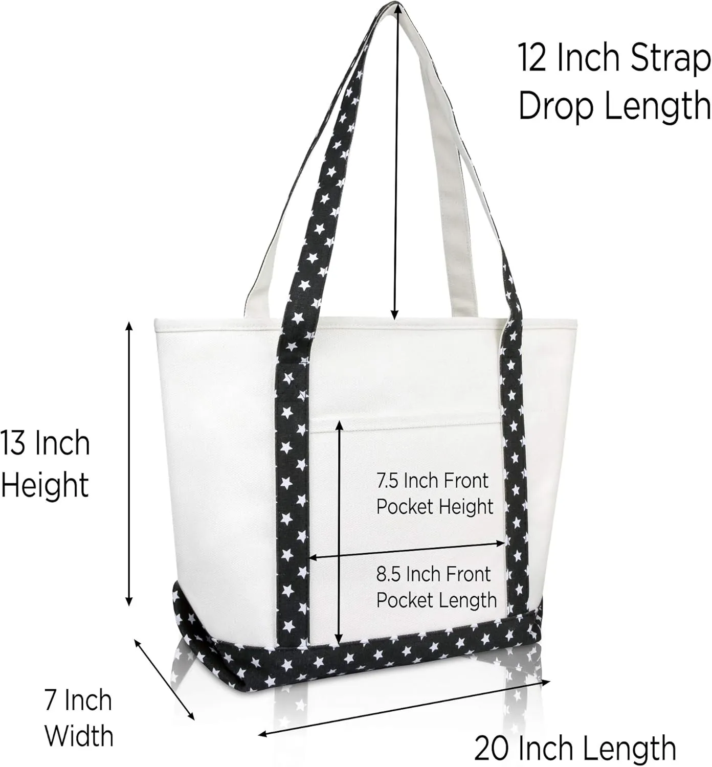 DALIX 20" K-Initial Tote Bag Monogrammed Cotton Canvas in Black Star