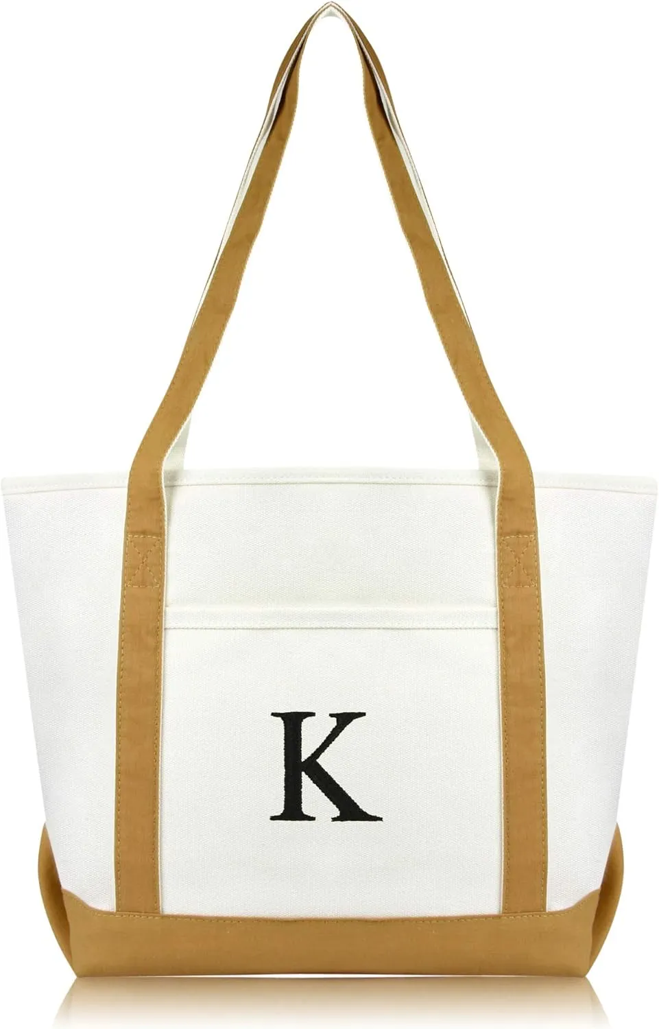 DALIX 20" K-Initial Tote Bag Monogrammed Cotton Canvas in Brown