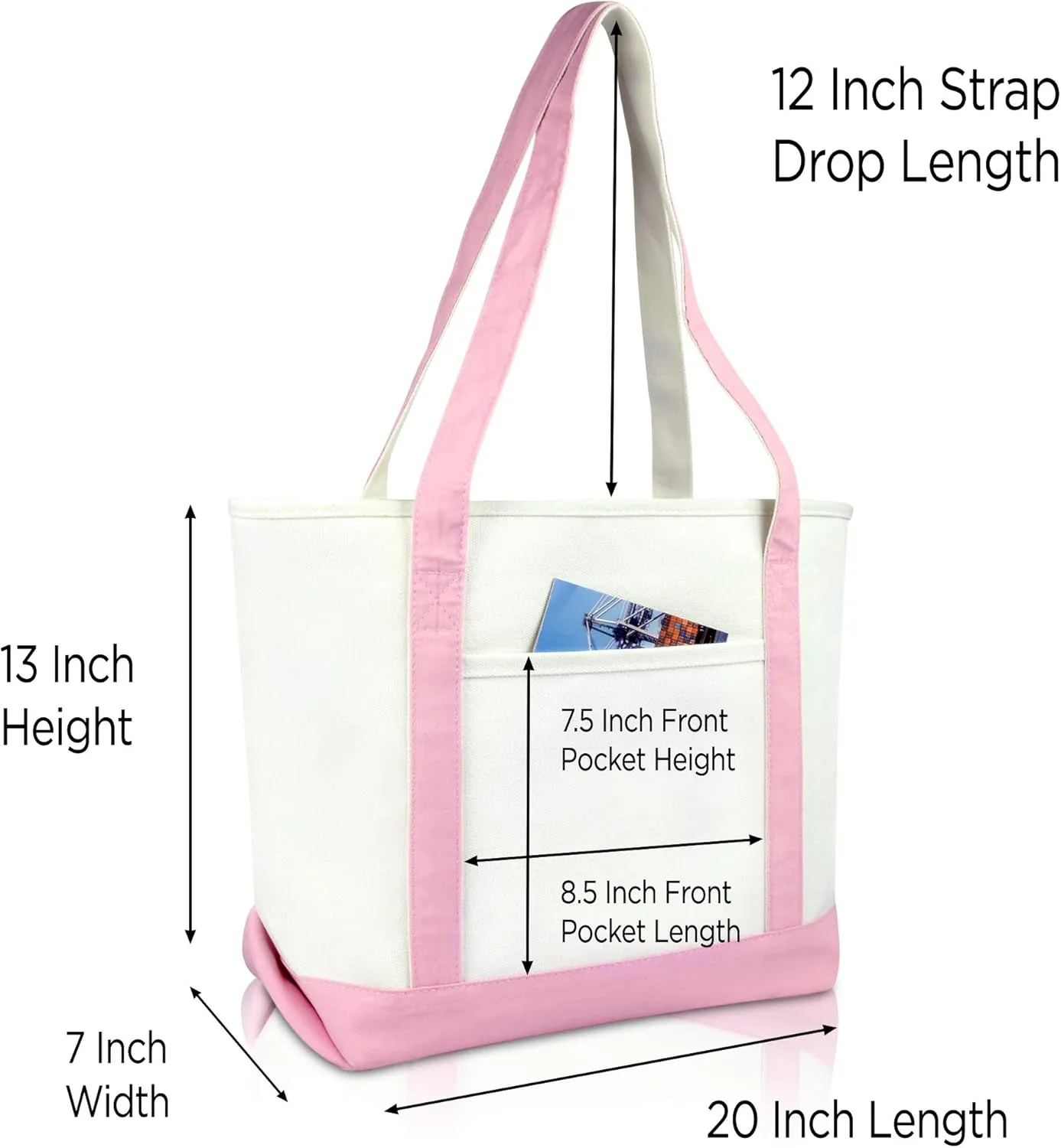 DALIX Heartbeat Embroidered Premium Cotton Canvas RN Nurse Tote Bag in Pink