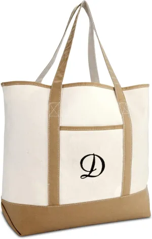 DALIX Women's Natural Tote Bag Shoulder Bags Brown With Monogram Letter A - Z