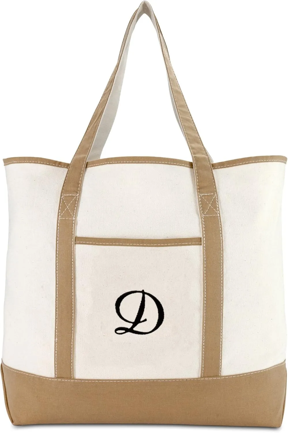 DALIX Women's Natural Tote Bag Shoulder Bags Brown With Monogram Letter A - Z