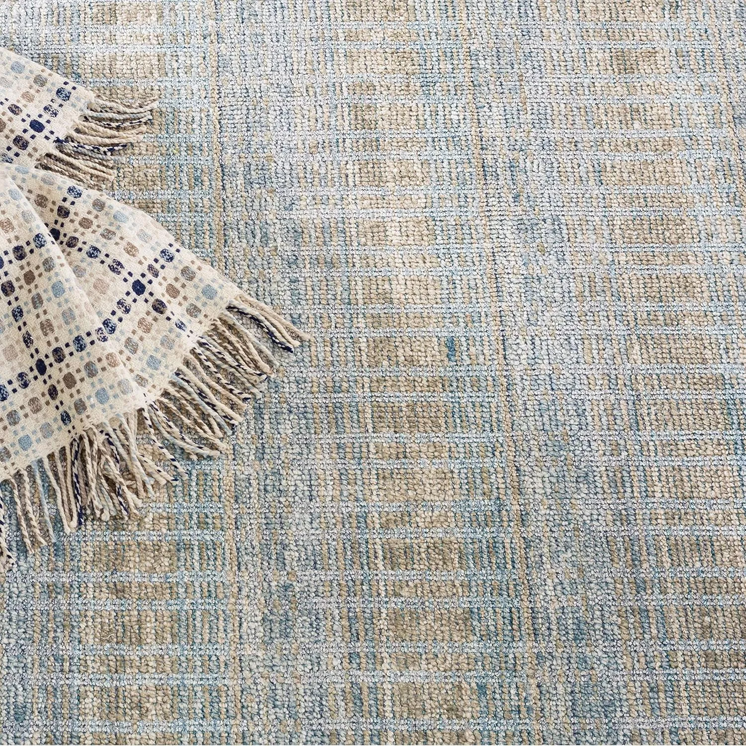 Dash and Albert Geneva Viscose & Cotton Area Rug - 9' x 12' Blue Geometric Handwoven Accent Rug - Durable, Low Pile, Low Traffic Friendly