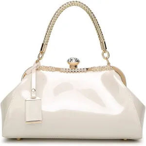 Dayfine Handbags for Women Glossy Patent Leather Top Handle Purse Crystal Buckle Satchel Bag Evening Tote Bags Shoulder Bag