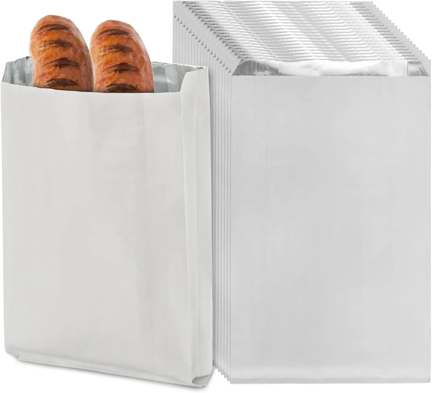 DEAYOU 150 Pack Foil Hamburger Wrappers, 4 LB Aluminum Foil Sandwich Wrap Sleeves, Grease Resistance Paper Foil Hot Dog Bags for Fast Food, Food Truck, Serving, BBQ, 6.3" x 1.5" x 10"