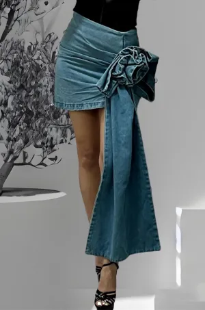 Debbie Floral Appliqué Denim Skirt