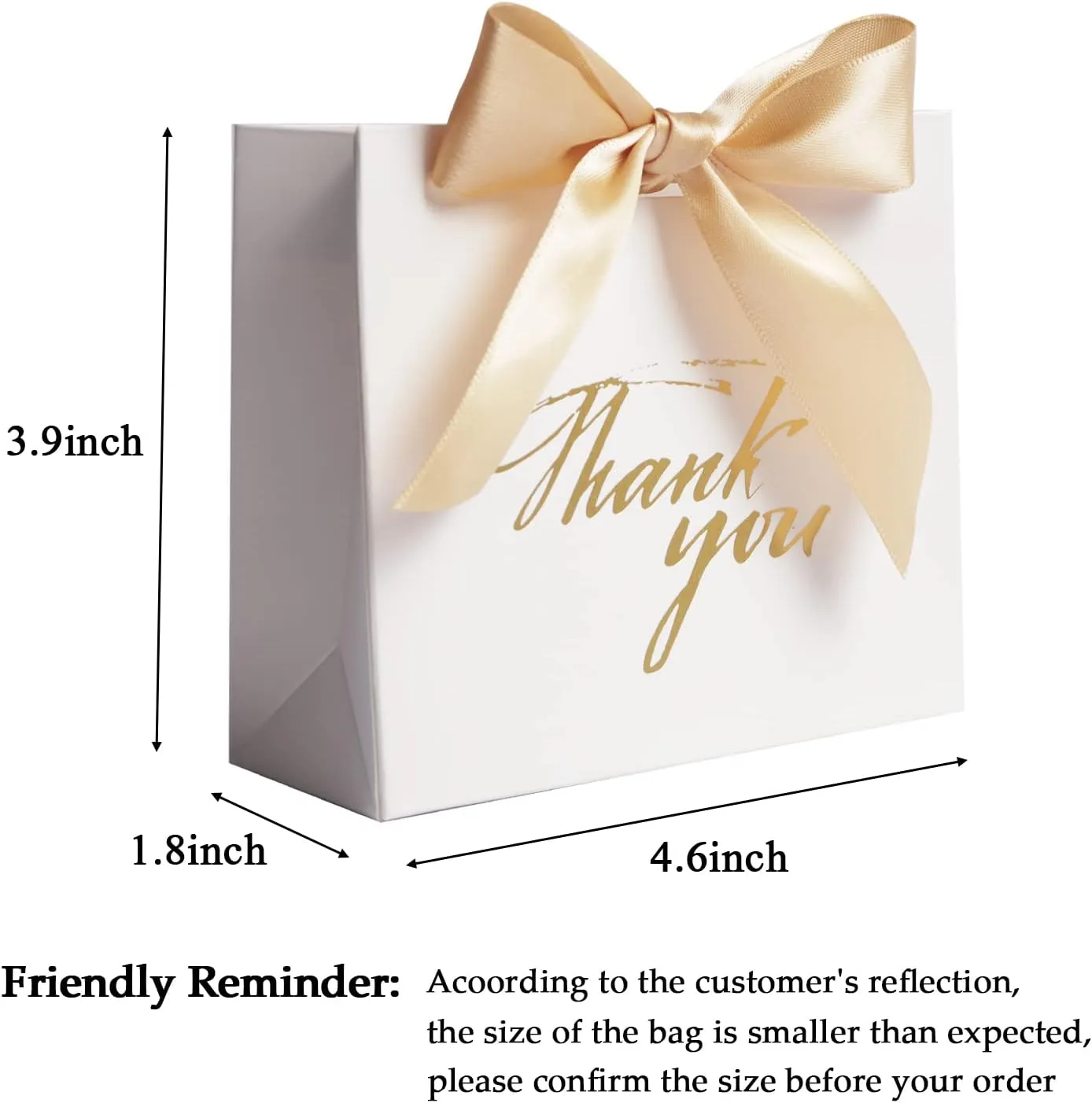 DECHISY 24Pack Small Thank You Party Favor Bags Treat Boxes with Gold Bow Ribbon, White Paper Gift Bags Bulk for Wedding Baby Shower Business Supplies