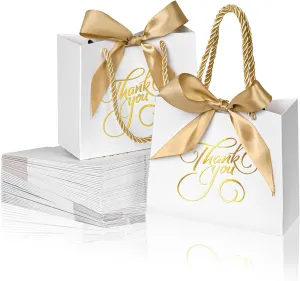 DECHISY 50 Pack Small Thank You Bags with Handles, 5.5 x 2.5 x 4.7 Inch, White Gift Bags for Bridal Shower, Birthday Party, Baby Shower, Wedding
