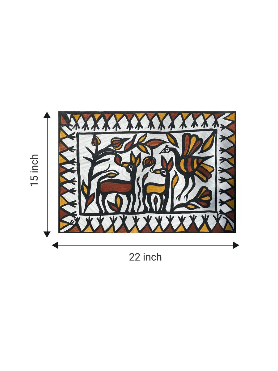 Deers and Peacock in Sohrai by Manikchand Mahto