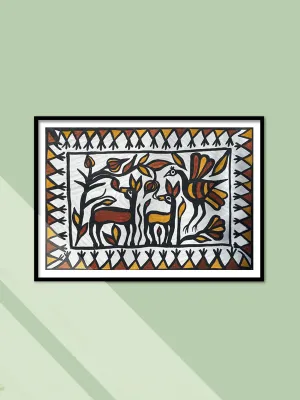 Deers and Peacock in Sohrai by Manikchand Mahto