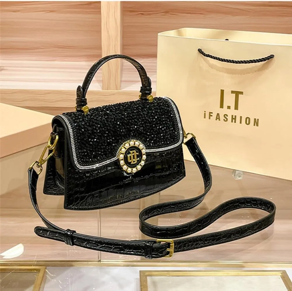 Diamonds Women Handbags Genuine Leather Top Handle Satchel Purses Party Shoulder Evening Bag Crocodile Pattern Tote Bags