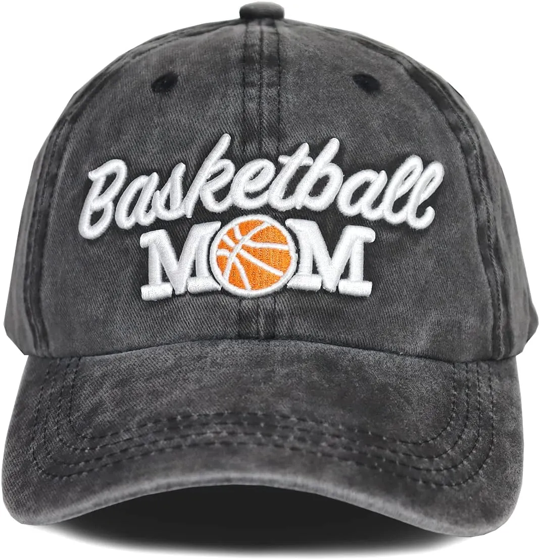 Distressed Basketball Mom Baseball Cap for Women, Adjustable Washed Embroidered Sun Hat for Mama