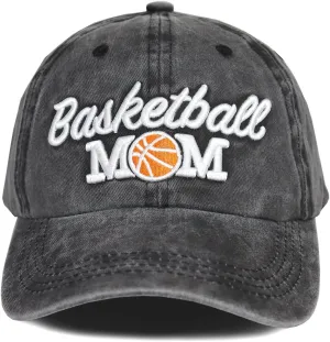 Distressed Basketball Mom Baseball Cap for Women, Adjustable Washed Embroidered Sun Hat for Mama
