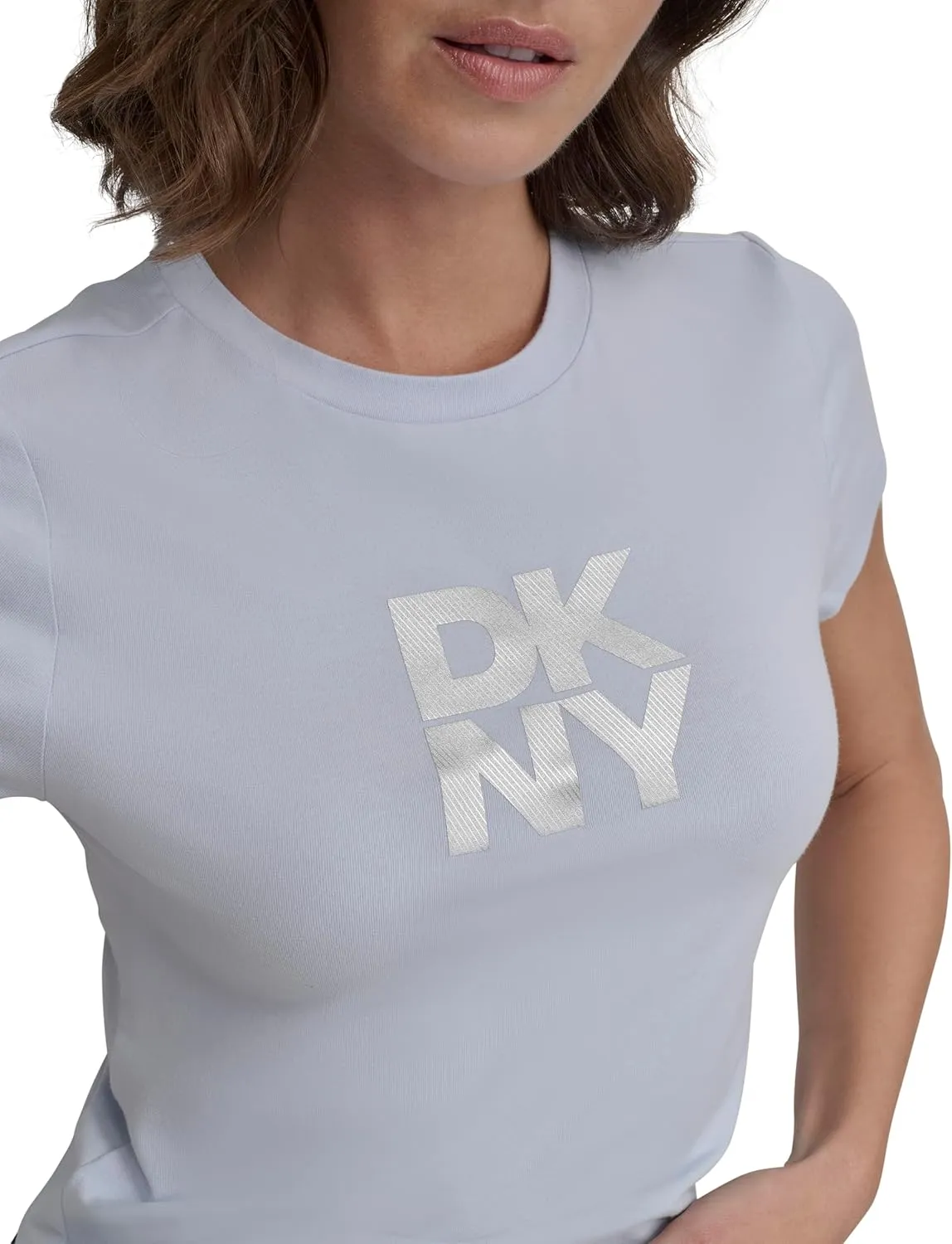 DKNY womens Foil Logo Short Sleeve Baby Tee