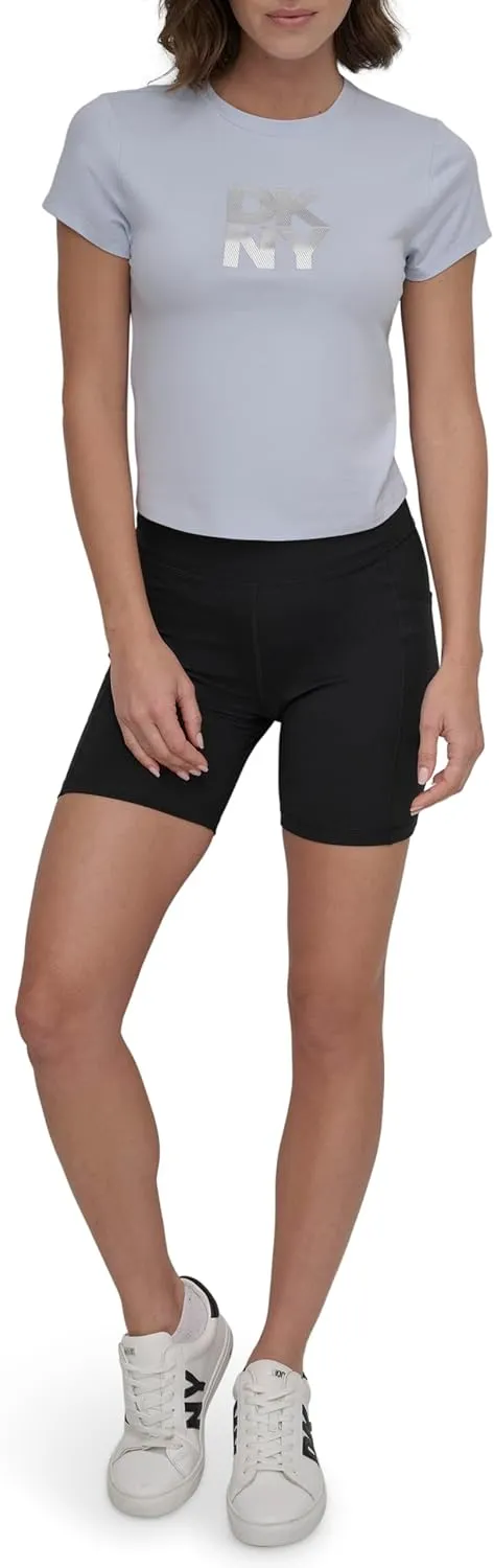 DKNY womens Foil Logo Short Sleeve Baby Tee
