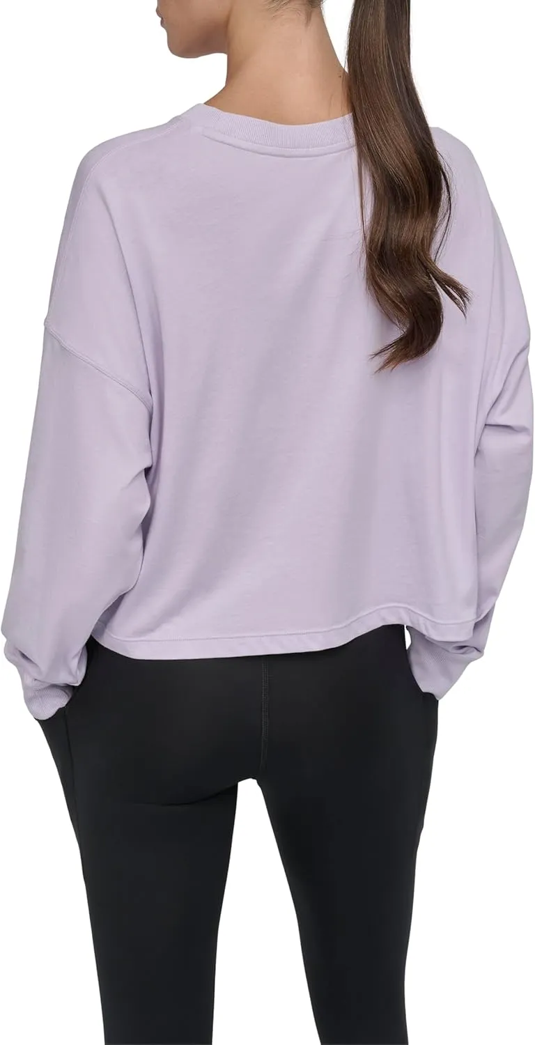 DKNY womens Foil Rhinestone Logo Long Sleeve Crewneck T-shirt
