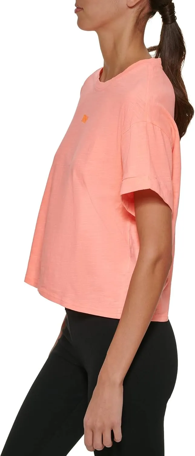DKNY Women's Sport Embroidered Logo Cropped Pigment Dyed T-Shirt
