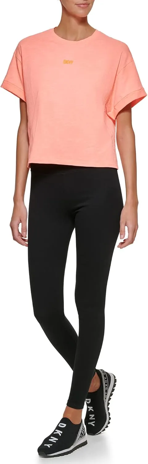 DKNY Women's Sport Embroidered Logo Cropped Pigment Dyed T-Shirt