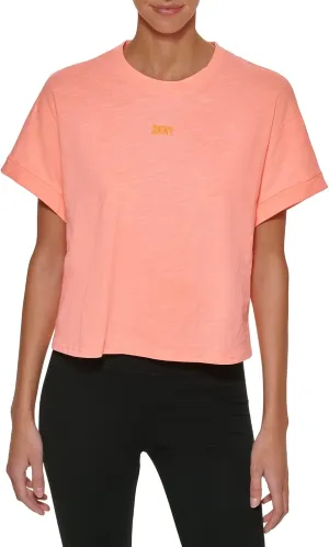 DKNY Women's Sport Embroidered Logo Cropped Pigment Dyed T-Shirt