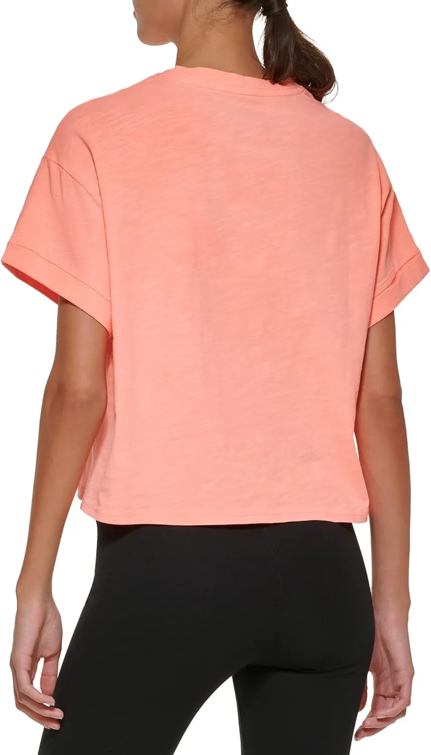 DKNY Women's Sport Embroidered Logo Cropped Pigment Dyed T-Shirt