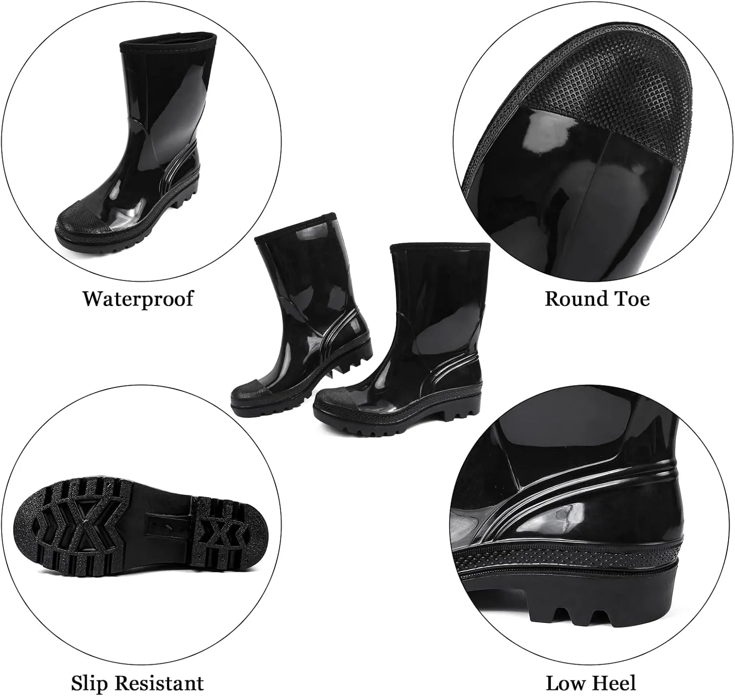 DKSUKO Waterproof Womens Rain Boots insulated,Lightweight Rubber fashion Boots in Gardening,Warm and Comfortable Wide Calf Rain Boots with Glossy in Outdoor