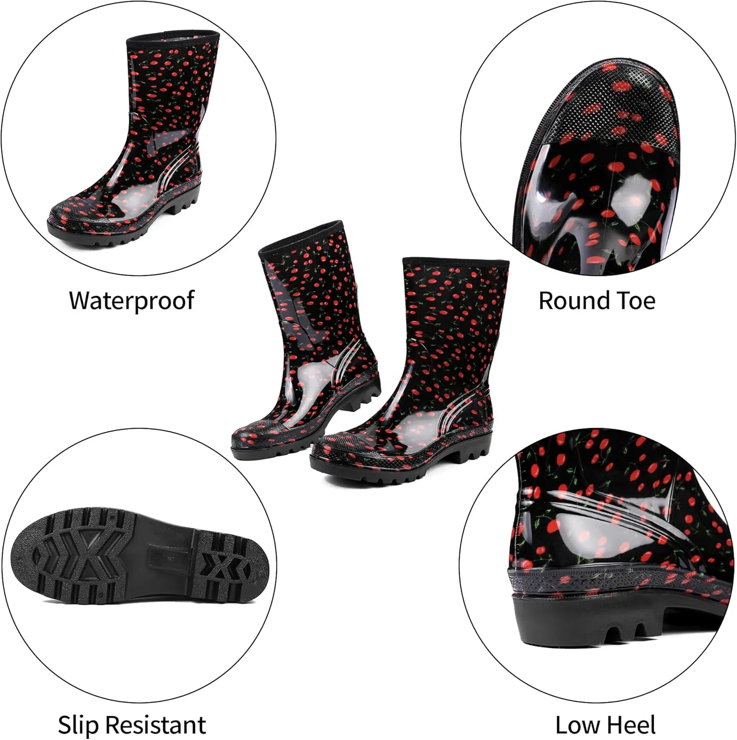 DKSUKO Waterproof Womens Rain Boots insulated,Lightweight Rubber fashion Boots in Gardening,Warm and Comfortable Wide Calf Rain Boots with Glossy in Outdoor