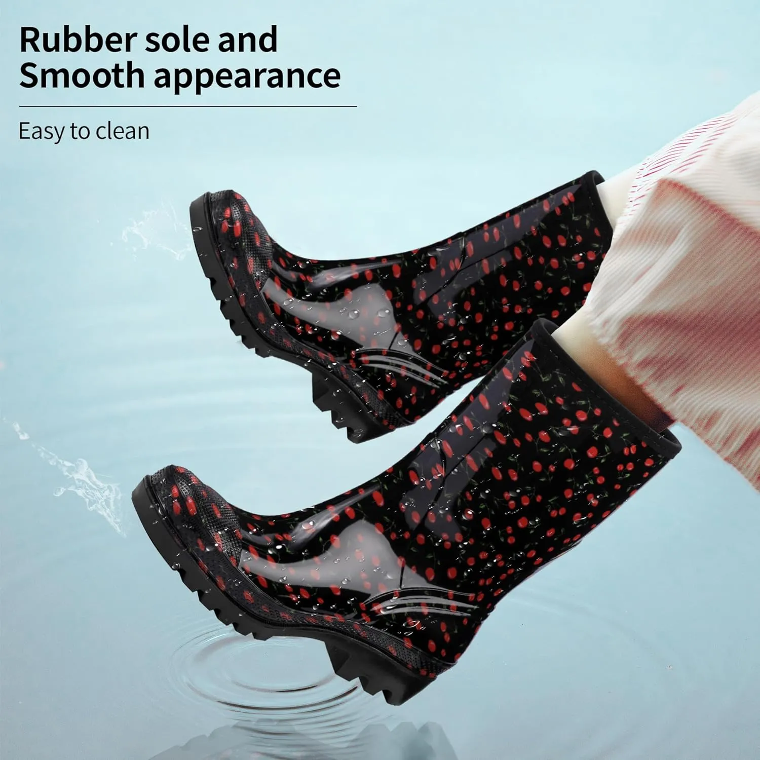 DKSUKO Waterproof Womens Rain Boots insulated,Lightweight Rubber fashion Boots in Gardening,Warm and Comfortable Wide Calf Rain Boots with Glossy in Outdoor