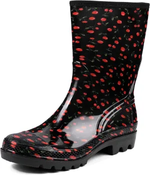 DKSUKO Waterproof Womens Rain Boots insulated,Lightweight Rubber fashion Boots in Gardening,Warm and Comfortable Wide Calf Rain Boots with Glossy in Outdoor