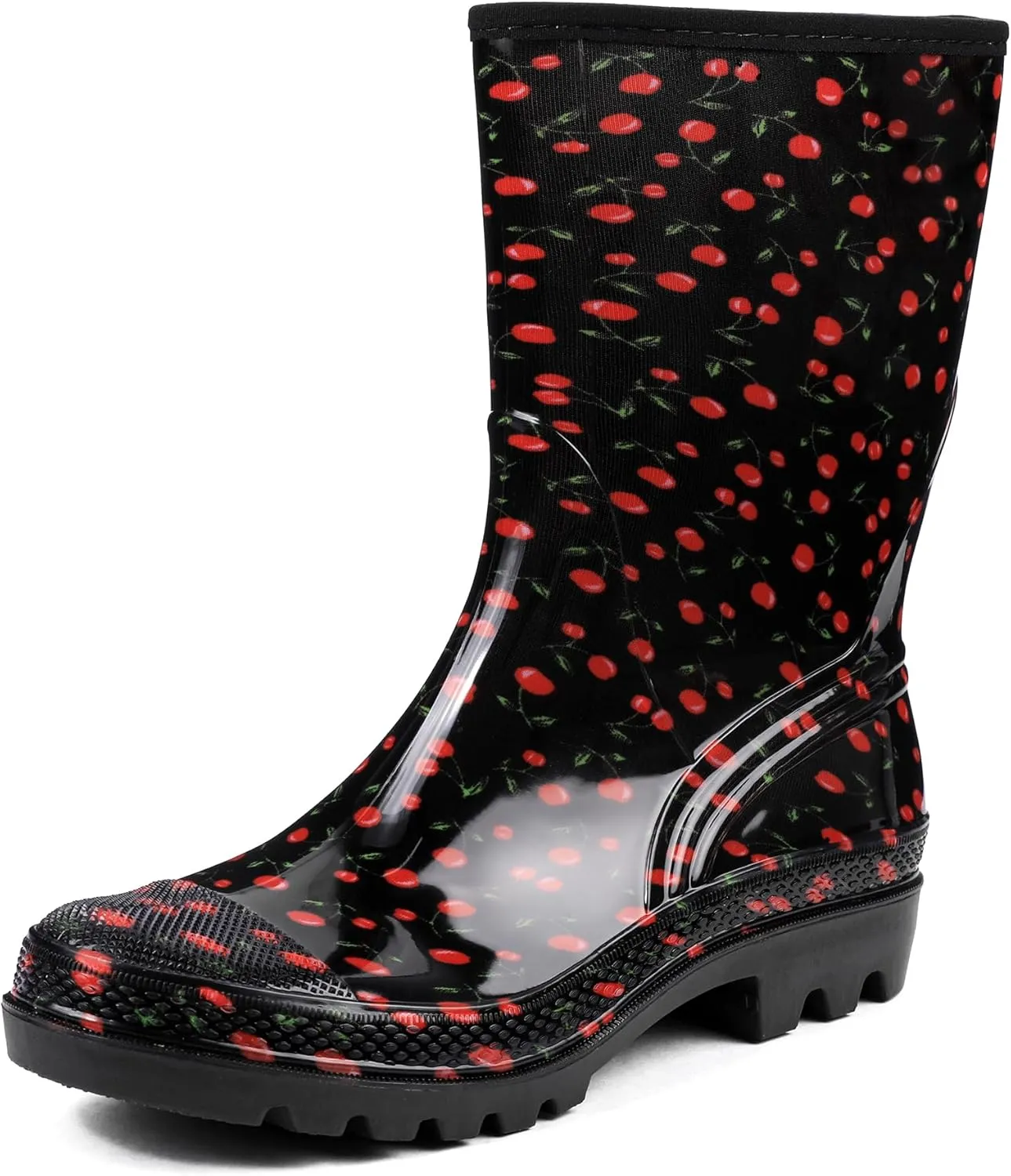 DKSUKO Waterproof Womens Rain Boots insulated,Lightweight Rubber fashion Boots in Gardening,Warm and Comfortable Wide Calf Rain Boots with Glossy in Outdoor