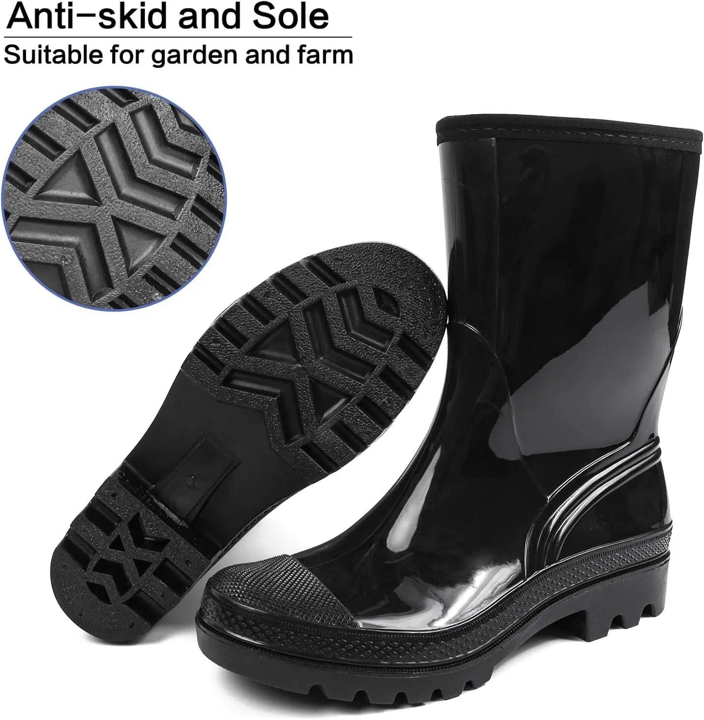 DKSUKO Waterproof Womens Rain Boots insulated,Lightweight Rubber fashion Boots in Gardening,Warm and Comfortable Wide Calf Rain Boots with Glossy in Outdoor