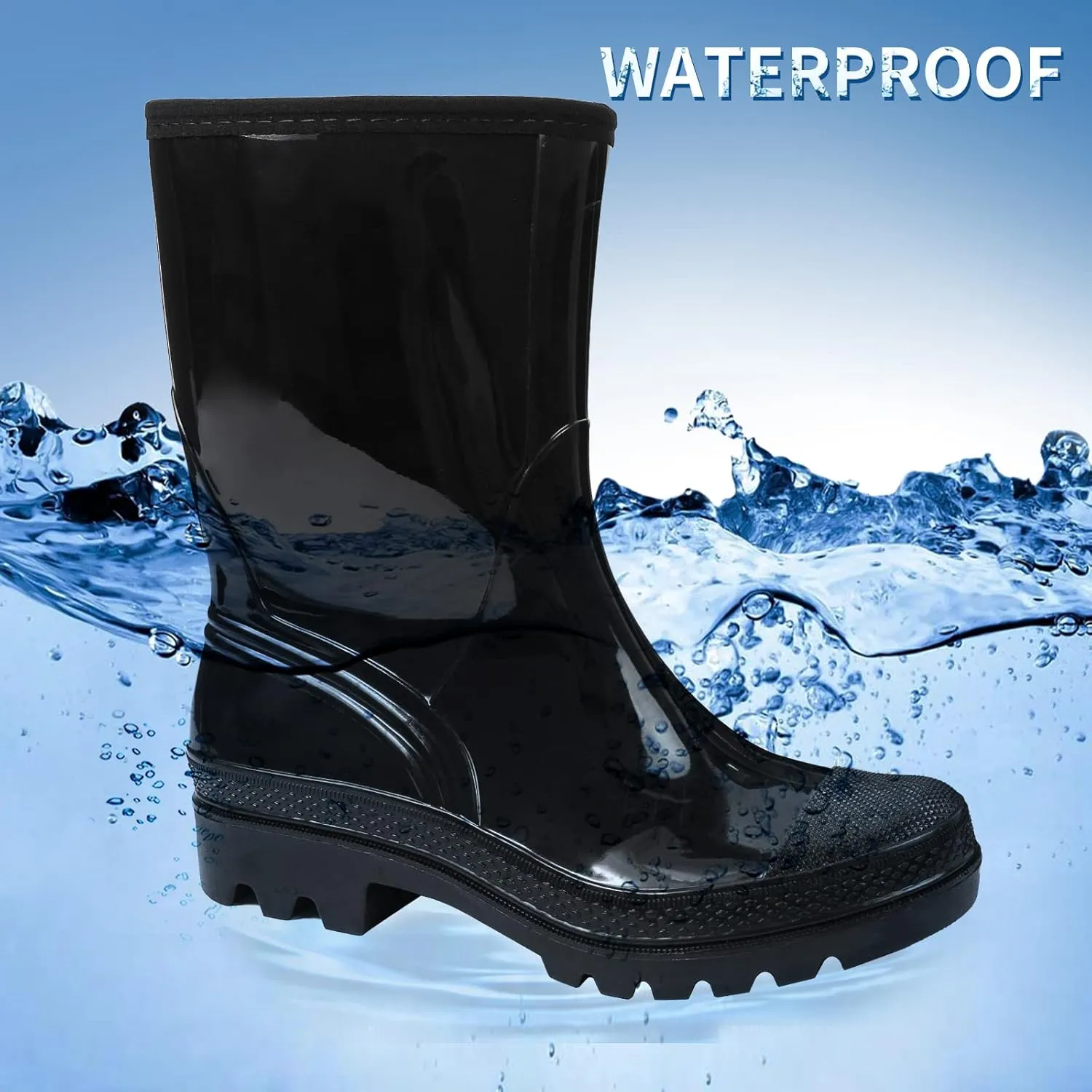 DKSUKO Waterproof Womens Rain Boots insulated,Lightweight Rubber fashion Boots in Gardening,Warm and Comfortable Wide Calf Rain Boots with Glossy in Outdoor
