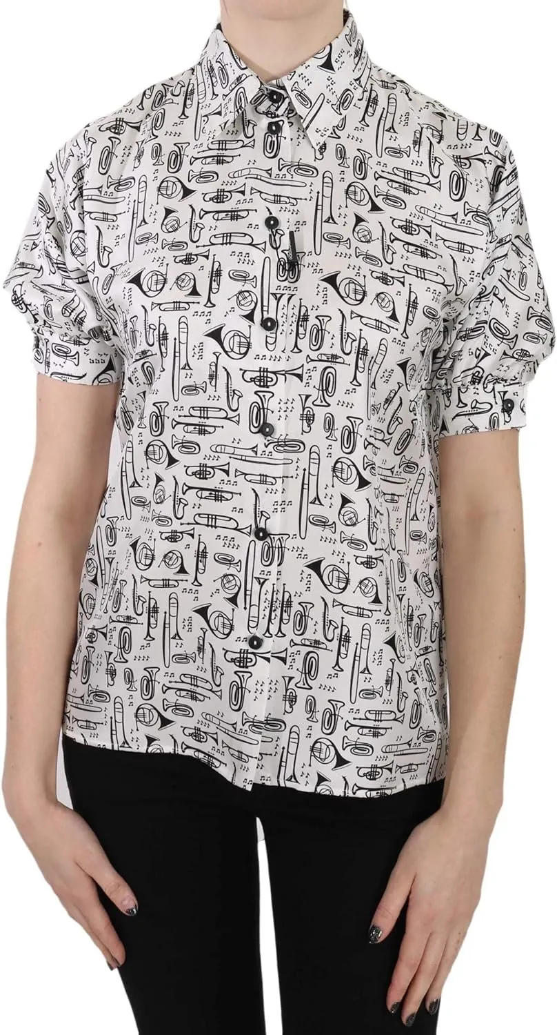 Dolce & Gabbana Elegant Trumpet Print Silk Women's Blouse