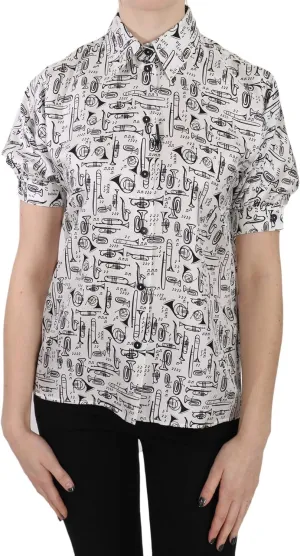 Dolce & Gabbana Elegant Trumpet Print Silk Women's Blouse