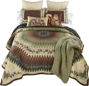 Donna Sharp Pine Circle Quilted Bedding Set - 3-Piece King Size Quilt Set - Includes 1 Quilt and 2 King Pillow Shams - Machine Washable - Traditional Design