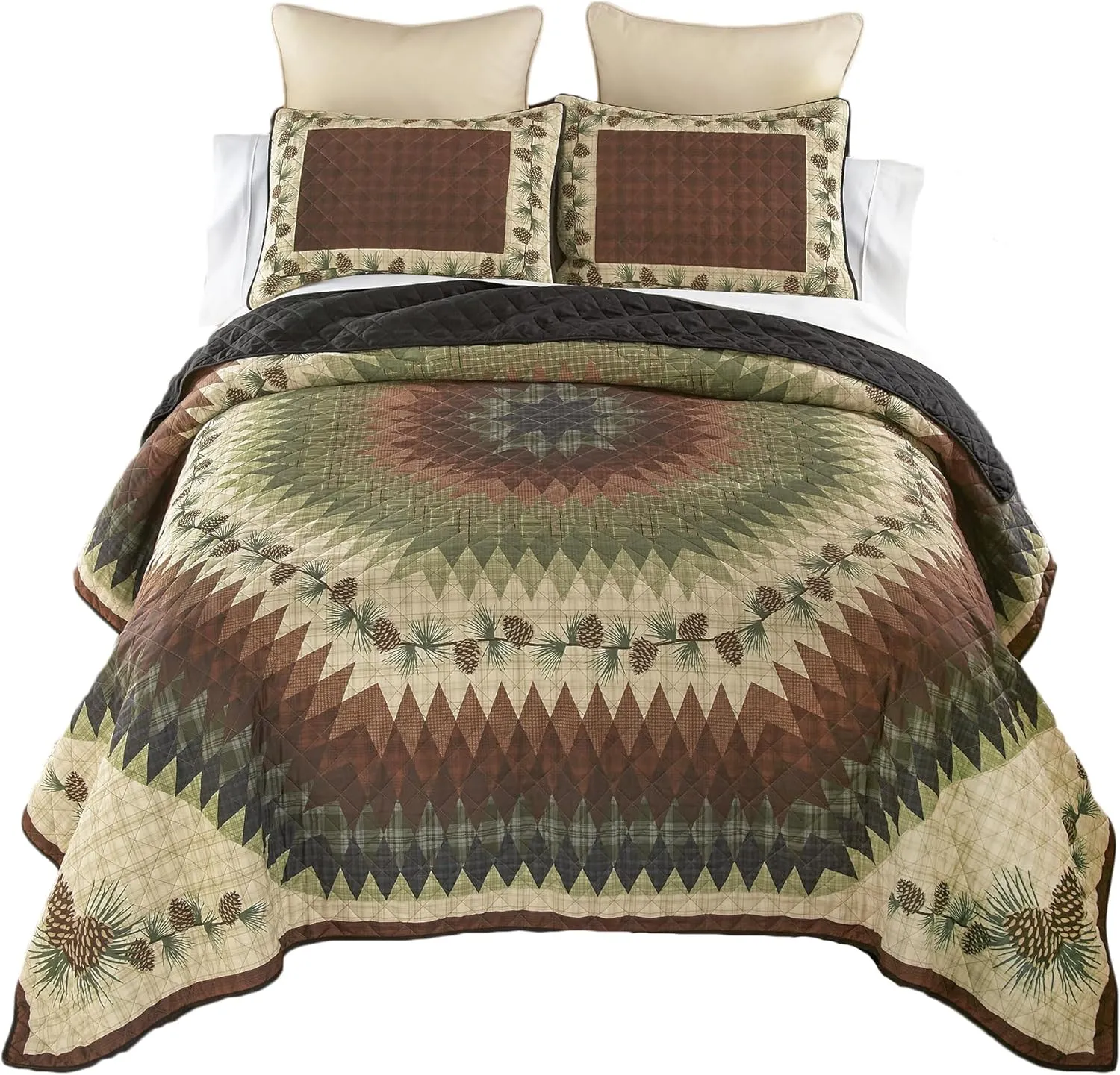 Donna Sharp Pine Circle Quilted Bedding Set - 3-Piece King Size Quilt Set - Includes 1 Quilt and 2 King Pillow Shams - Machine Washable - Traditional Design