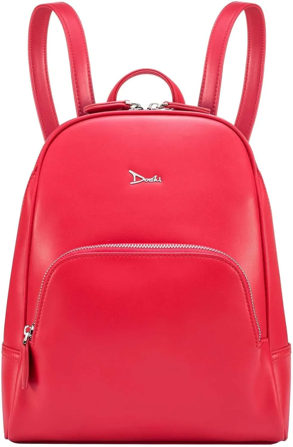 DOSHI - Red Slim Backpack 1.5 - Durable Microfiber Vegan Leather Backpack for Women - Women's Vegan Backpack with Stainless Steel Logo - Luxury Backpack with Zip and Slip Pocket